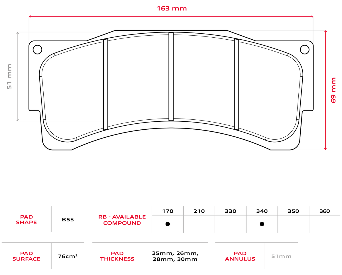 Brembo Racing B55 pad shape drawing