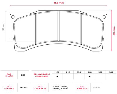 Brembo Racing B55 pad shape drawing