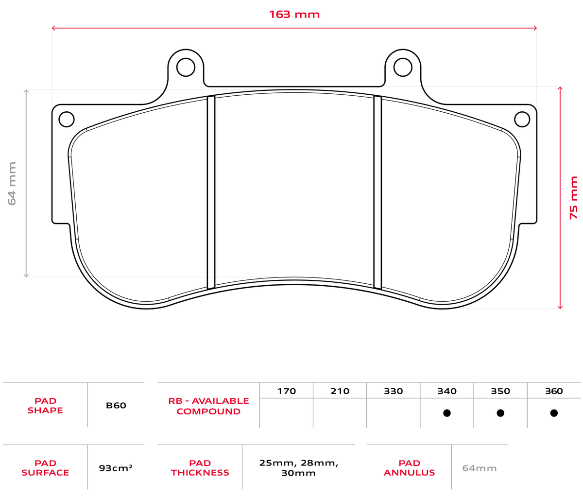 Brembo Racing B60 30mm Brake Pads
