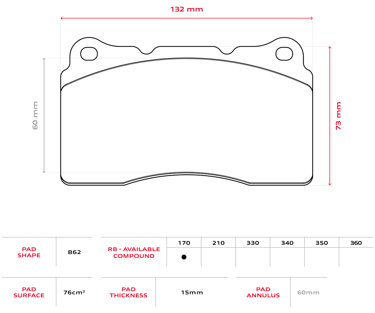Brembo Racing B62 15mm Brake Pads