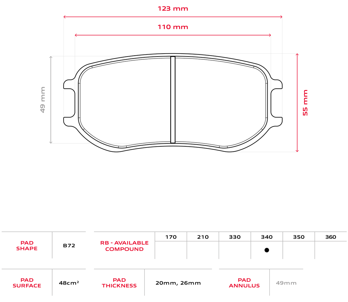 Brembo Racing B72 26mm Brake Pads