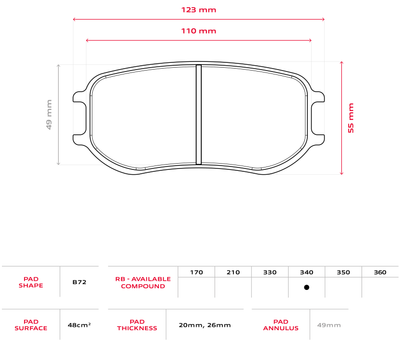 Brembo Racing B72 26mm Brake Pads