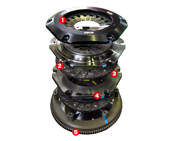HKS LA twin-plate clutch manufacturer illustration; component appearance varies by application