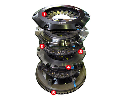 HKS LA twin-plate clutch manufacturer illustration; component appearance varies by application