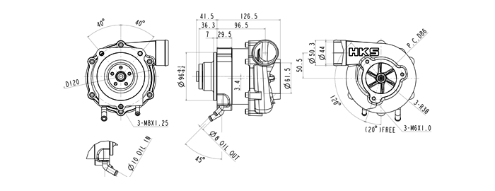HKS GT2-7040L manufacturer dimensional drawing — 12002-AK034