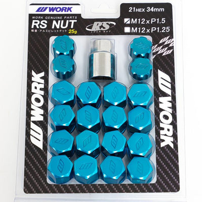 WORK RS Wheel Nuts and Locking Nuts Set M12X1.5 - Closed end - Blue