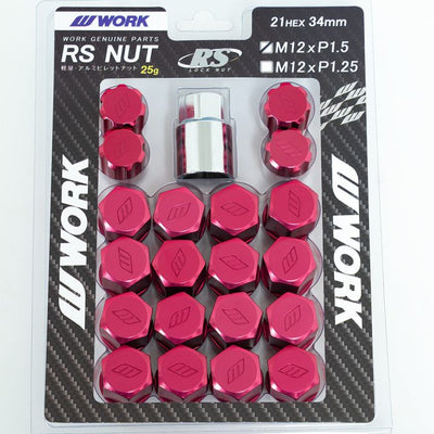 WORK RS Wheel Nuts and Locking Nuts Set M12X1.5 - Closed end - Red