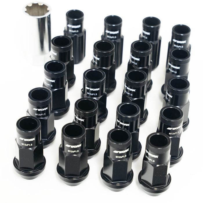 "STOCK FINDS" WORK Wheel Nuts and Locking Nuts Set M12X1.25 - Open end - Black