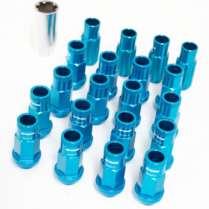 WORK Wheel Nuts and Locking Nuts Set M12X1.5 - Open end - Blue